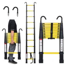 Tolletour - Teleskopleiter Ausziehleiter Klappleiter Stabil Aluminium Stehleiter bis 150kg 3.2m schwarz+gelb mit haken