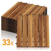 TolleTour Holzfliesen aus Akazien Holz 30x30cm. 6 Latten Fliese 3m². Bodenfliesen für Terrassen und Balkon(33 Stück)