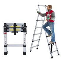 Tolletour - swanew Echelle Télescopique jusqu'à 150 kg Escabeau stable en aluminium Multi-Fonction 1.7m+2.0m Escabeau extensible