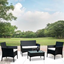 Tolletour - vingo Gartenmöbel Gartenmöbel-Sets Handgeflochten Garnitur Sitzgruppe Sofa Gartengarnitur Relax-Lounge schwarz