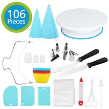 Tolletour - 106x Backzubehör Torten Kuchen Spritzbeutel Spritztüllen Set Tortenplatte Deko