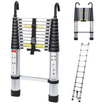 Tolletour - Teleskopleiter Ausziehleiter Klappleiter Stabil Aluminium Stehleiter bis 150kg 3.2m Silber mit haken