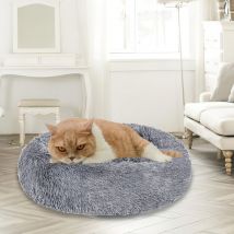Hundebett Schlafplatz Katzenbett Katze Plüsch Hundekissen Kuschelbett hellgrau 80cm
