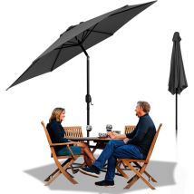 TolleTour Parasol droit d’Extérieur 2.7m - mât central en aluminium orientable et manivelle d'ouverture, Gris