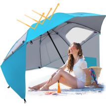 TolleTour Parasol de plage avec protection UV50+, tissu Bleu Ciel, structure en acier, hauteur réglable, avec ventilation, pour un ombrage optimal en