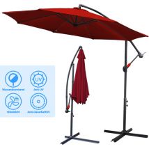 Parasol Grand Parapluie avec manivelle 360-Grad Drehbar um 360° drehbar pour terrasse, balcon Sonnenschutz, Rot - Tolletour