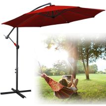 Parasol tournant à 360° Ø300cm Parasol à manivelle UV40+ Parasol de marché rouge - Tolletour