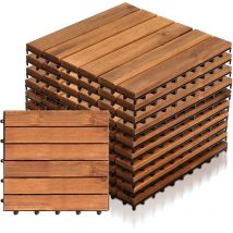 SWANEW 11x Dalles de terrasse en bois d'acacia Mosaïque 30x30cm Dalle clipsable 1m² balcon jardin