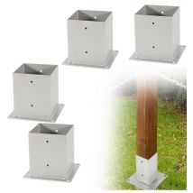 Tolletour - 4x Pied de poteau carré Support de poteau pour constructions en bois Argent 120x120mm