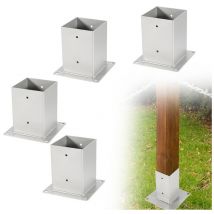 Tolletour - 4x Pied de poteau carré Support de poteau pour constructions en bois Argent 100x100mm