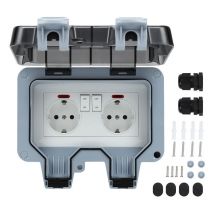 Prise Étanche Double Prise Electrique Extérieure IP66 Étanche Prise Murale 16A IP66 avec interrupteur apparent- 1 pcs - Tolletour
