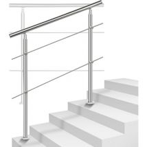 Rampe d'escalier acier inoxydable main courante balustrade Garde-corps argenté 80 cm 2 crossbars