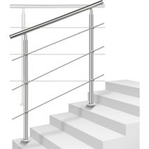 Rampe d'escalier acier inoxydable main courante balustrade Garde-corps argenté 80 cm 3 crossbars