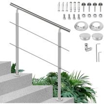 Rampe d'escalier en Acier Inoxydable, avec Anneau à Billes et 2 Poteaux, pour Escalier Balcon Terrasse - 150cm, avec 2 Crossbar