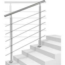 Tolletour - Rampe d'escalier en Acier Inoxydable Garde-Corps pour Jardin Balcon Main courante en acier inoxydable avec 2 poteaux - 160 cm avec 5