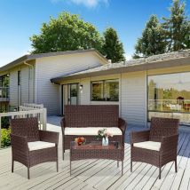 Rattan Salon de Jardin - Meubles de Jardin - 2 Fauteuils + 1 canapé + 1 Table Basse - en Poly Ratan Brun - Tolletour