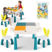 Tolletour - Table d'activités pour enfants avec 2 chaises ,251 pièces de briques double face Table d'activités multifonctionnelle Set pour enfants