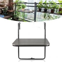 Table de balcon pliante Table suspendue peu encombrante Outdoor Petite table murale rabattable avec 3 Hauteurs réglables. Charge 27 kg Gris