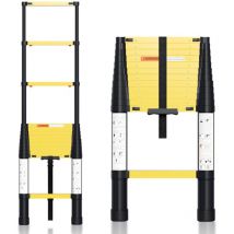 Tolletour - Teleskopleiter Ausziehleiter Klappleiter Stabil Aluminium Stehleiter 3.8m Schwarz+Gelb Mit Haken Mit EIN-Knopf-Rückzugs