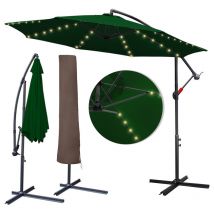 3.5m Parasol avec led et housse de protection Parasol de jardin hydrofuge avec manivelle Jardin UV40+ Balcon Outdoor, Vert - Tolletour