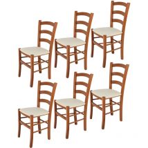 T M C S - Tommychairs - Set 6 chaises venice pour cuisine, bar et salle à manger, robuste structure en bois de hêtre peindré en couleur cerisier et