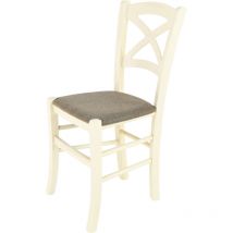 Tommychairs Silla Cross en haya anilina blanca, asiento tela corzo