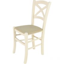 Tommychairs Silla Cross en haya anilina blanca, asiento tela cáñamo