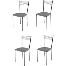 Tommychairs 4 sillas Elegance acero cromado, asiento polipiel gris claro