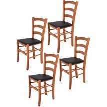 Tommychairs 4 Sillas Venice en haya cerezo, asiento polipiel negra