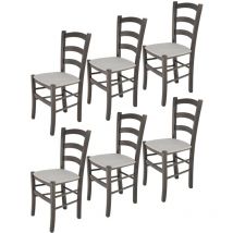 T M C S - Tommychairs 6 Sillas Venice en haya anilina gris oscuro, asiento tela gris perla