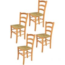 Tommychairs 4 Sillas Venice en haya color miel y asiento en paja