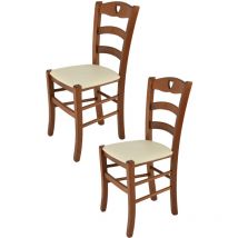 Tommychairs 2 Sillas Cuore en haya color nuez claro, asiento polipiel marfil