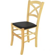 Tommychairs - Sedia modello Cross per cucina bar e sala da pranzo, robusta struttura in legno di faggio color naturale e seduta rivestita in pelle