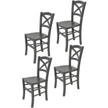 T M C S - Tommychairs - Set 4 chaises cross pour cuisine, bar et salle à manger, robuste structure en bois de hêtre laqué en couleur gris foncé et