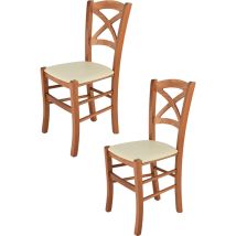 T M C S - Tommychairs - Set 2 chaises cross pour cuisine, bar et salle à manger, robuste structure en bois de hêtre peindré en couleur cerisier et