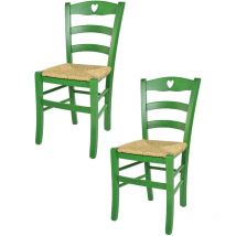 T M C S - Tommychairs - Set 2 chaises cuore pour cuisine, bar et salle à manger, robuste structure en bois de hêtre peindré en couleur aniline verte