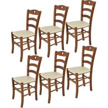 T M C S - Tommychairs - Set 6 chaises cuore pour cuisine, bar et salle à manger, robuste structure en bois de hêtre peindré en noyer clair et assise
