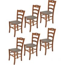 T M C S - Tommychairs - Set 6 chaises cuore pour cuisine, bar et salle à manger, robuste structure en bois de hêtre peindré en noyer clair et assise