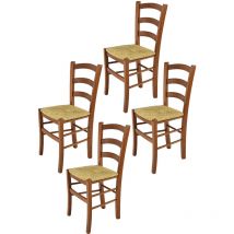 Tommychairs - Set 4 chaises venice pour cuisine, bar et salle à manger, robuste structure en bois de hêtre peindré en couleur noyer clair et assise