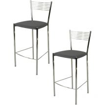 Tommychairs - Set 2 sgabelli alti modello Elegance per cucina e bar, struttura in acciaio cromato e seduta imbottita e rivestita in pelle artificiale