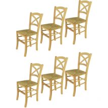 Tommychairs - Set 6 chaises CROSS pour cuisine, bar et salle Ã manger, robuste structure en bois de hÃatre peindrÃ en couleur naturelle et assise en