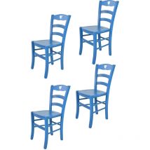 T M C S - Tommychairs - Set 4 chaises cuore pour cuisine, bar et salle à manger, robuste structure en bois de hêtre peindré en couleur aniline bleue