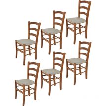 Tommychairs - Set 6 sedie modello Venice per cucina bar e sala da pranzo, robusta struttura in legno di faggio color noce chiaro e seduta rivestita