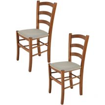 T M C S - Tommychairs - Set 2 sedie modello Venice per cucina bar e sala da pranzo, robusta struttura in legno di faggio color noce chiaro e seduta