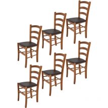 Tommychairs - Set 6 sedie modello Venice per cucina bar e sala da pranzo, robusta struttura in legno di faggio color noce e seduta rivestita in pelle
