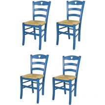T M C S - Tommychairs - Set 4 sedie modello Cuore per cucina bar e sala da pranzo, robusta struttura in legno di faggio verniciata in anilina blu e