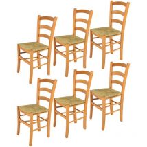 T M C S - Tommychairs - Set 6 sedie modello Venice per cucina bar e sala da pranzo, robusta struttura in legno di faggio color miele e seduta in