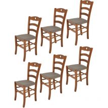T M C S - Tommychairs - Set 6 sedie modello Cuore per cucina bar e sala da pranzo, robusta struttura in Legno di faggio color noce chiaro e seduta