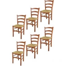 T M C S - Tommychairs - Set 6 sedie modello Venice per cucina bar e sala da pranzo, robusta struttura in legno di faggio color ciliegio e seduta in