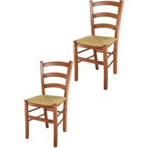 Tommychairs - Set 2 sedie modello Venice per cucina bar e sala da pranzo, robusta struttura in legno di faggio color ciliegio e seduta in paglia